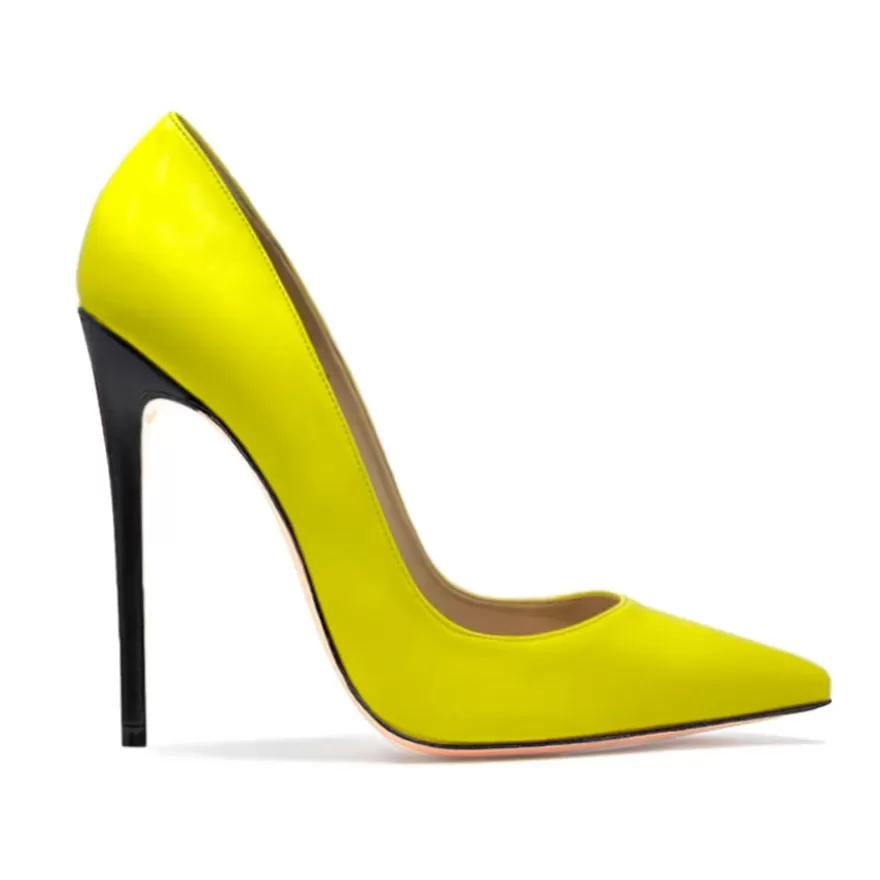 SHARLENE CALZATURE Decollete-Yellow/Black Leather Decollete - Cod. 39970 Giallo